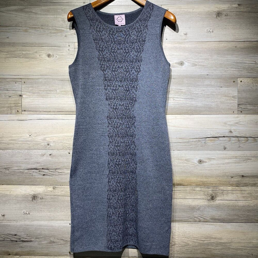 Nanette Lepore Bodycon Knee Length Knit Dress Gray Sleeveless Stretch Size Large